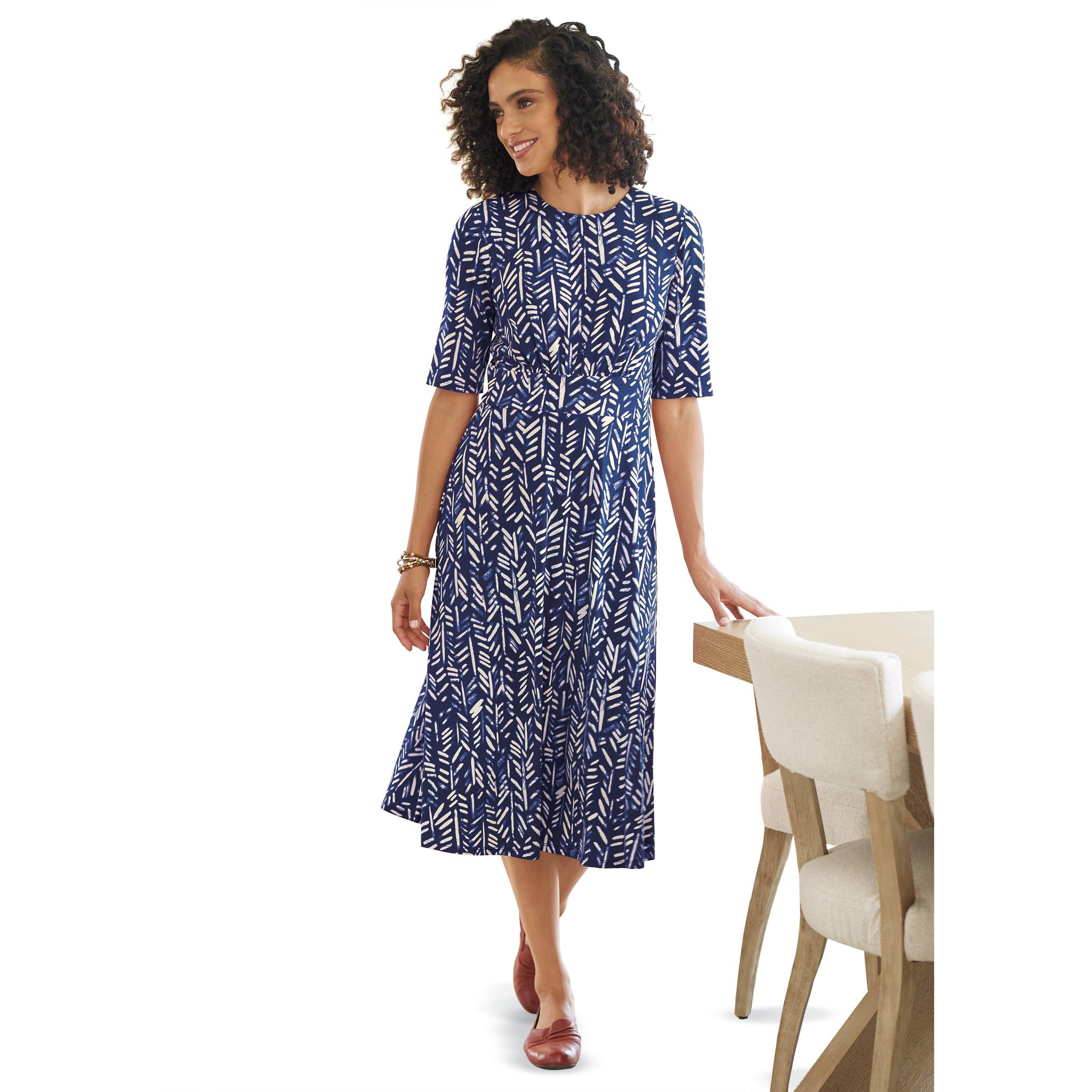 Elbow Sleeve Print Dress - Northstyle Catalog