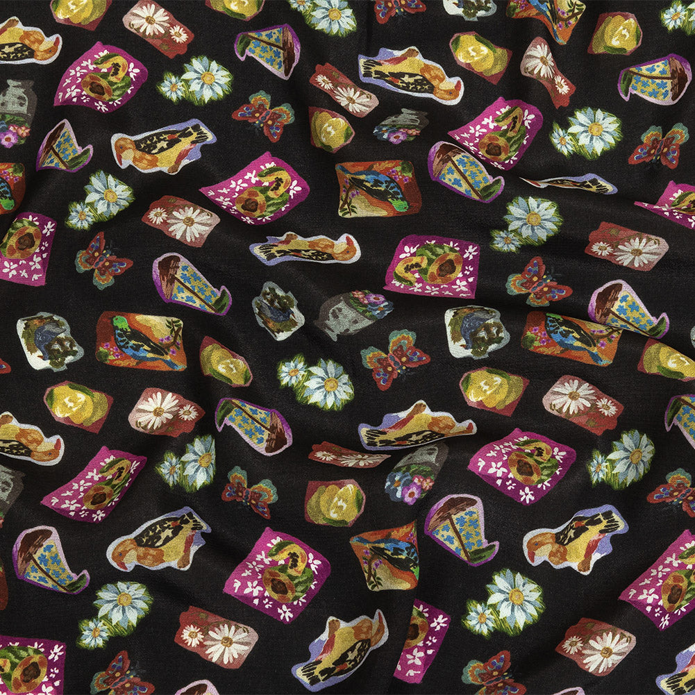 Sustainable Viscose Woven Print - Caviar Black Floral Stickers - Mood Exclusive Sticking Power - Joann Fabrics