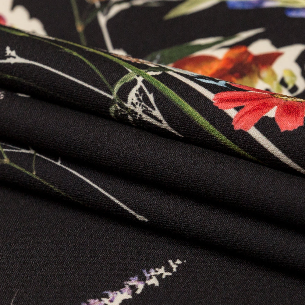 Stretch Polyester Crepe Panel - Black and Rainbow Floral - The Power of Will Print - Mood Exclusive Crow Collection - Joann Fabrics