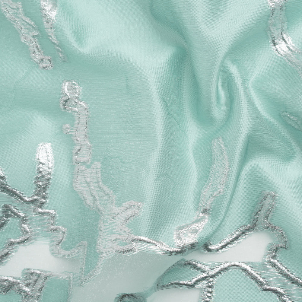 Metallic Silver and Sky Blue Abstract Embers Luxury Burnout Brocade - Joann Fabrics