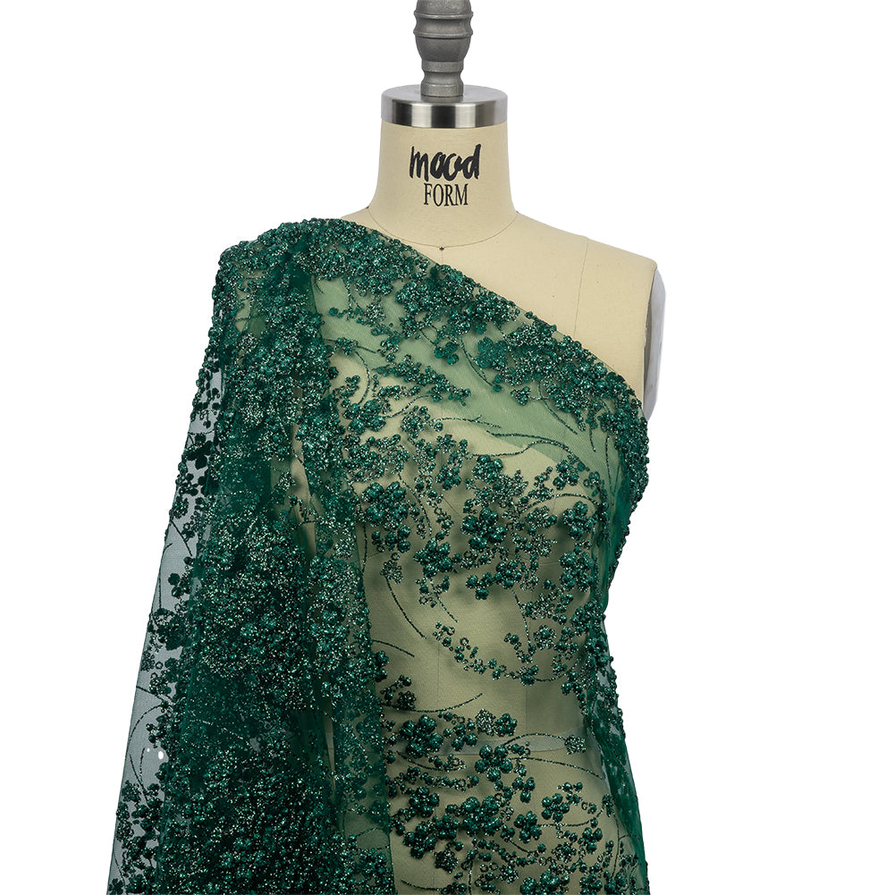 3D Puffy Glitter Tulle - Dark Emerald and Black Floral Stripes - Joann Fabrics