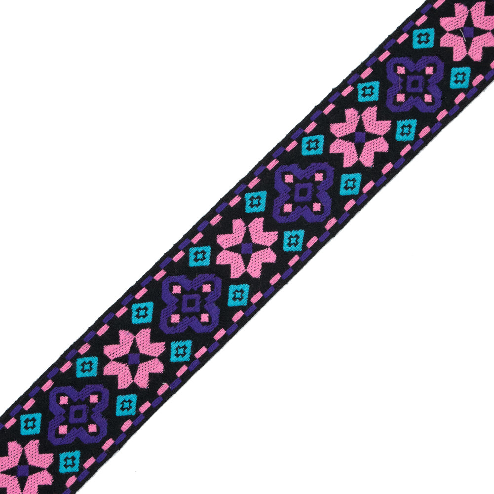 Pink and Purple Geometric Jacquard Ribbon - 2