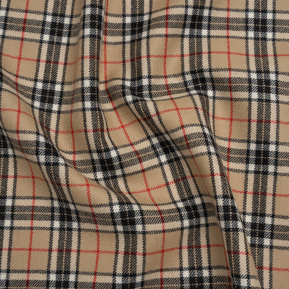 Virgin Wool Twill Made in Italy - Beige, Black and Red Classic Plaid - Joann Fabrics