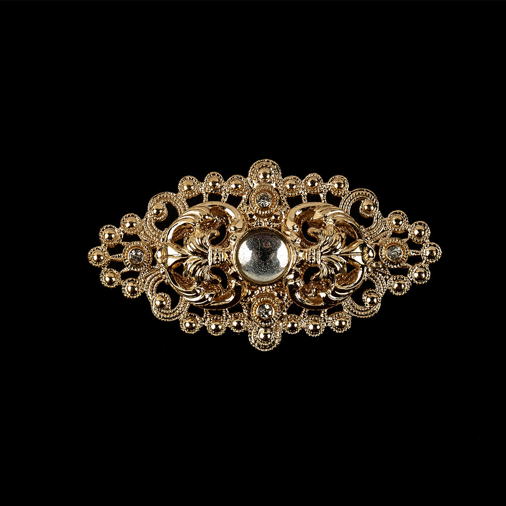 Vintage Czech Crystal Rhinestones and Gold Open Framework Brooch with Cabochon Core - 1.1875