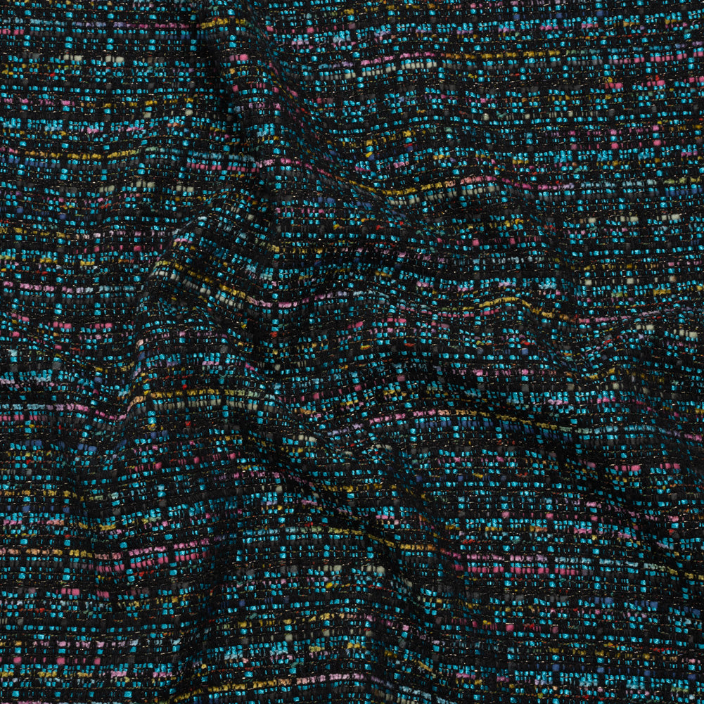 Polyester Tweed with Metallic Gold Strands - Turquoise, Black and Pink Striations - Deadstock - Joann Fabrics