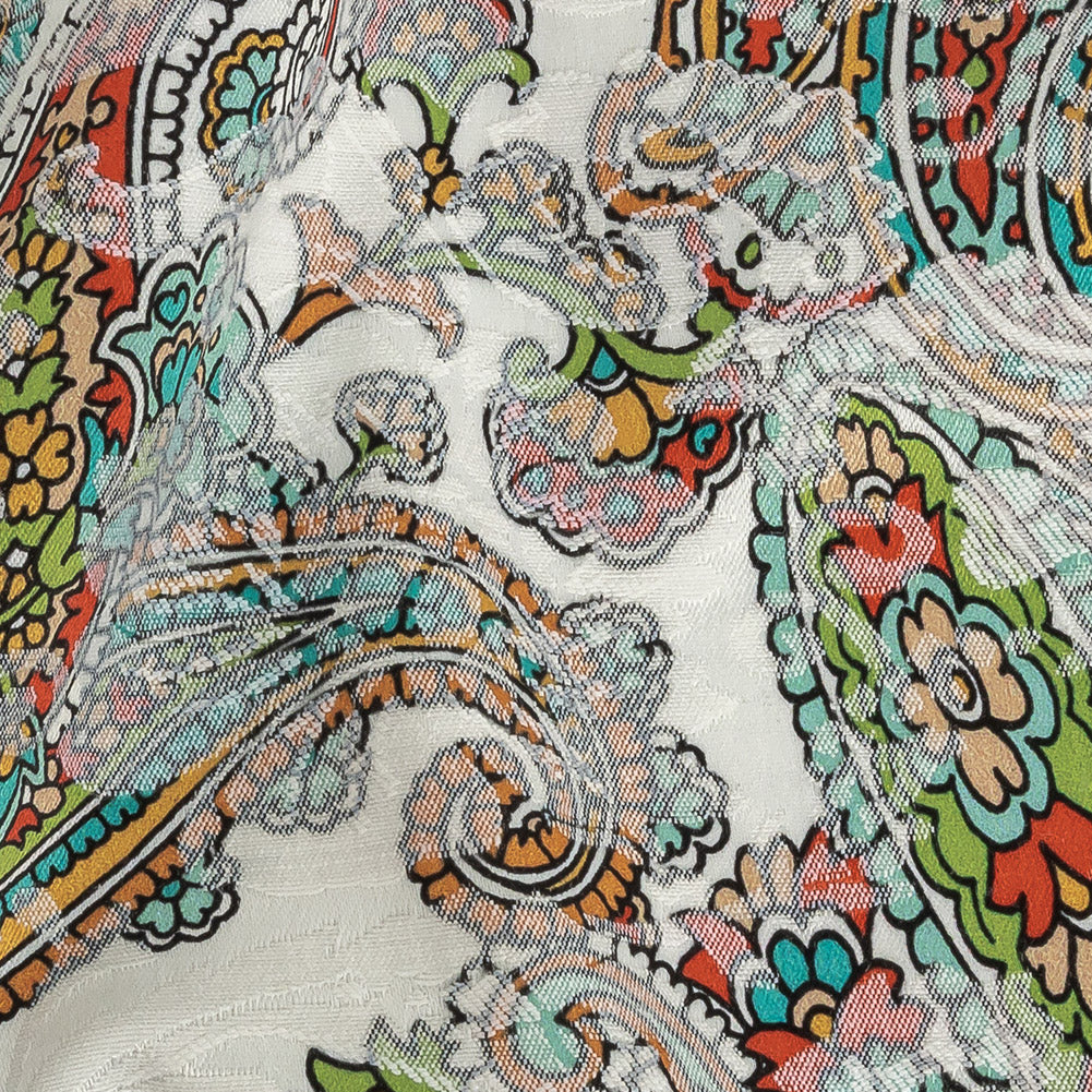 Stretch Floral Jacquard Print - Teal and Saffron Dense Paisley - Mood Exclusive Precious Paisleys - Joann Fabrics