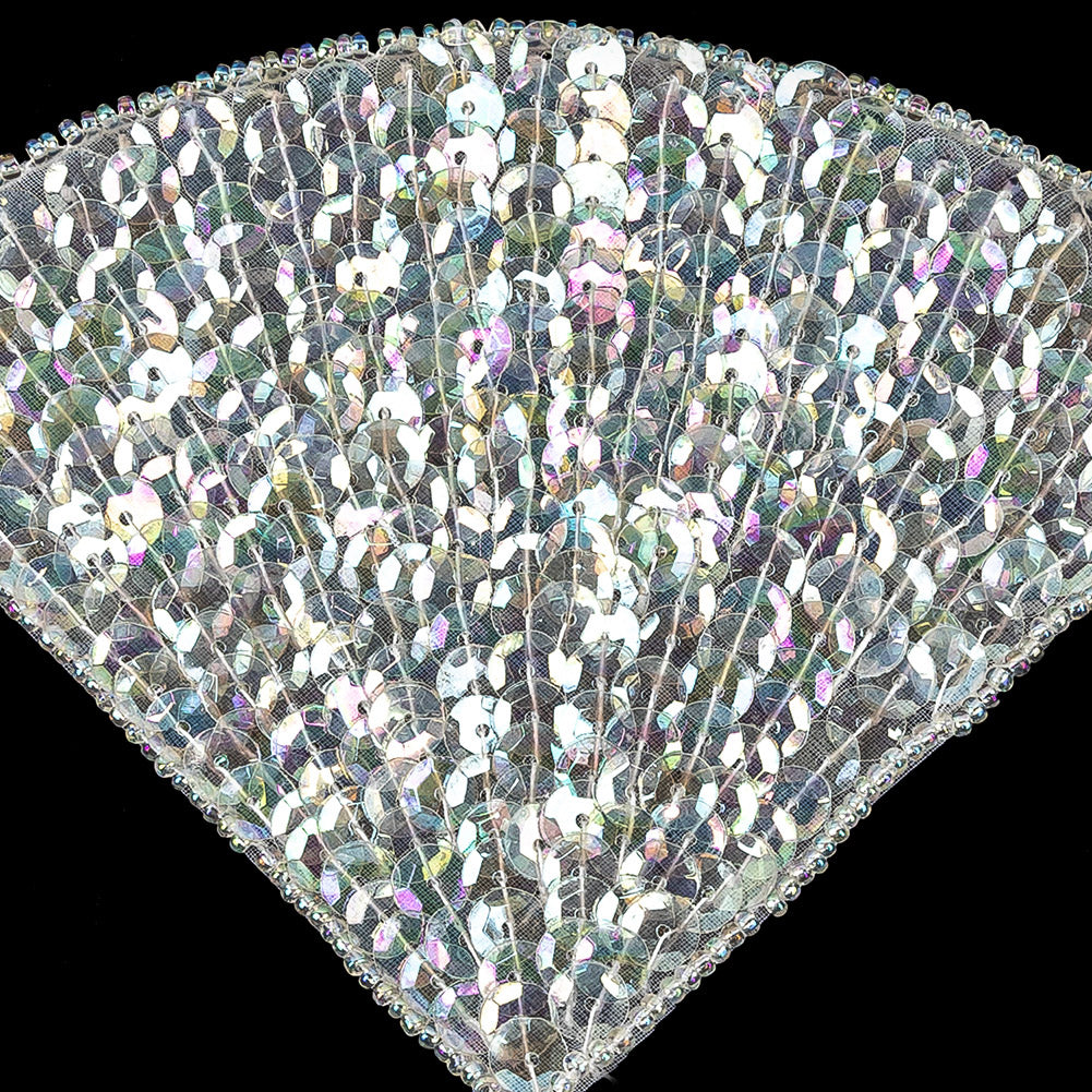 Vintage Crystal Iris Sequins and Bugle Beaded Fan Applique - 3.625
