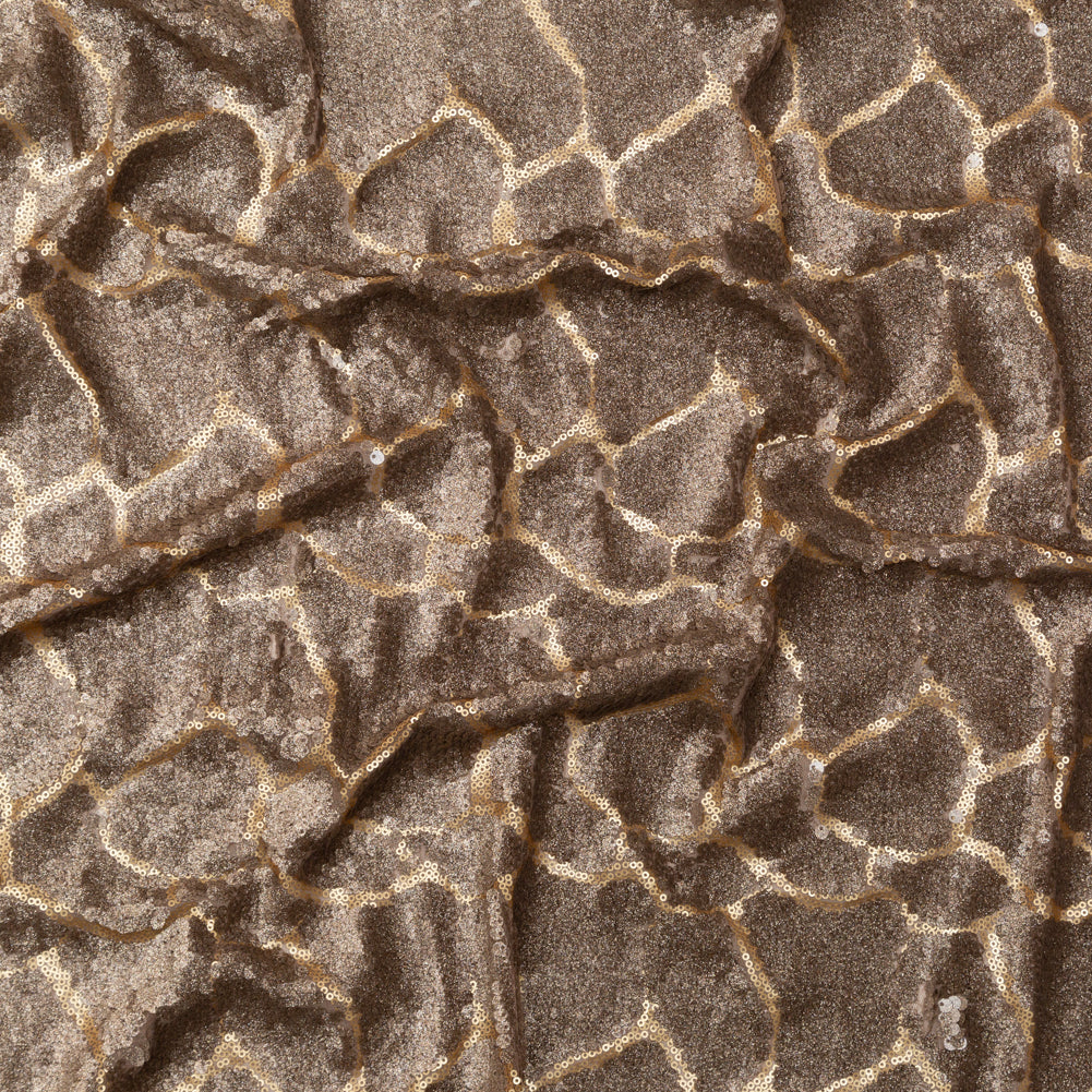Mesh with Sequins - Metallic Bronze Cracking Spots on Dark Beige - Joann Fabrics