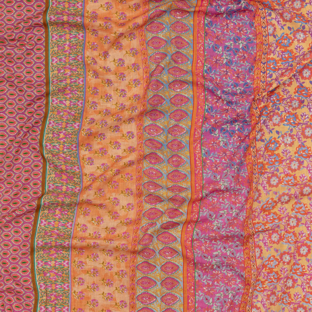 Viscose and Linen Woven - Pink and Orange Floral Stripes - Darling Clementine Print - Mood Exclusive Gisele Collection - Joann Fabrics