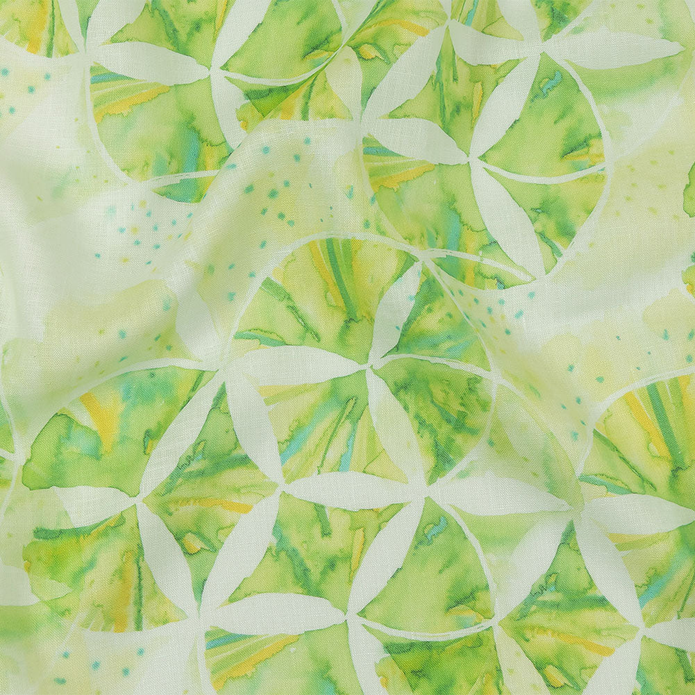 Green and Yellow Watercolor Medallions Medium Weight Linen Woven - Joann Fabrics
