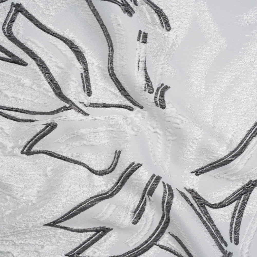 Metallic Polyester and Acetate Brocade - Silver, Charcoal and White Abstracted Flower Outlines - Joann Fabrics