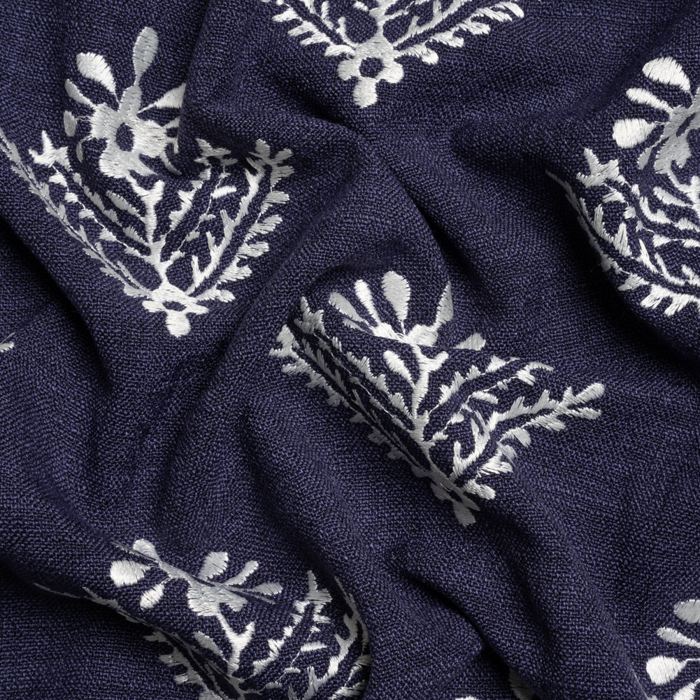 Embroidered Textured Drapery Woven - French Navy Flowering Ferns - British Imported - Joann Fabrics