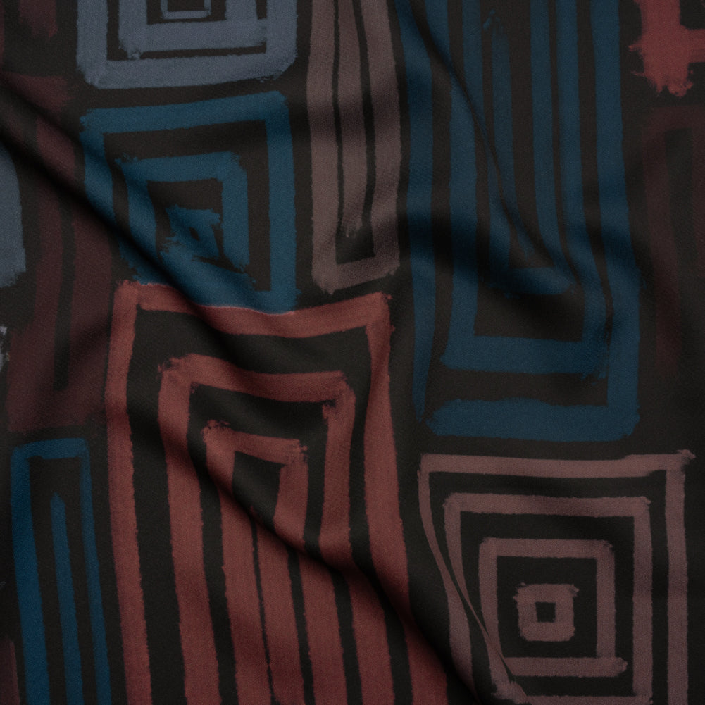 Polyester Crepe-Back Satin - Blue, Rose and Black Painterly Blocks - Mood Exclusive Spiral Fusion Print - Joann Fabrics