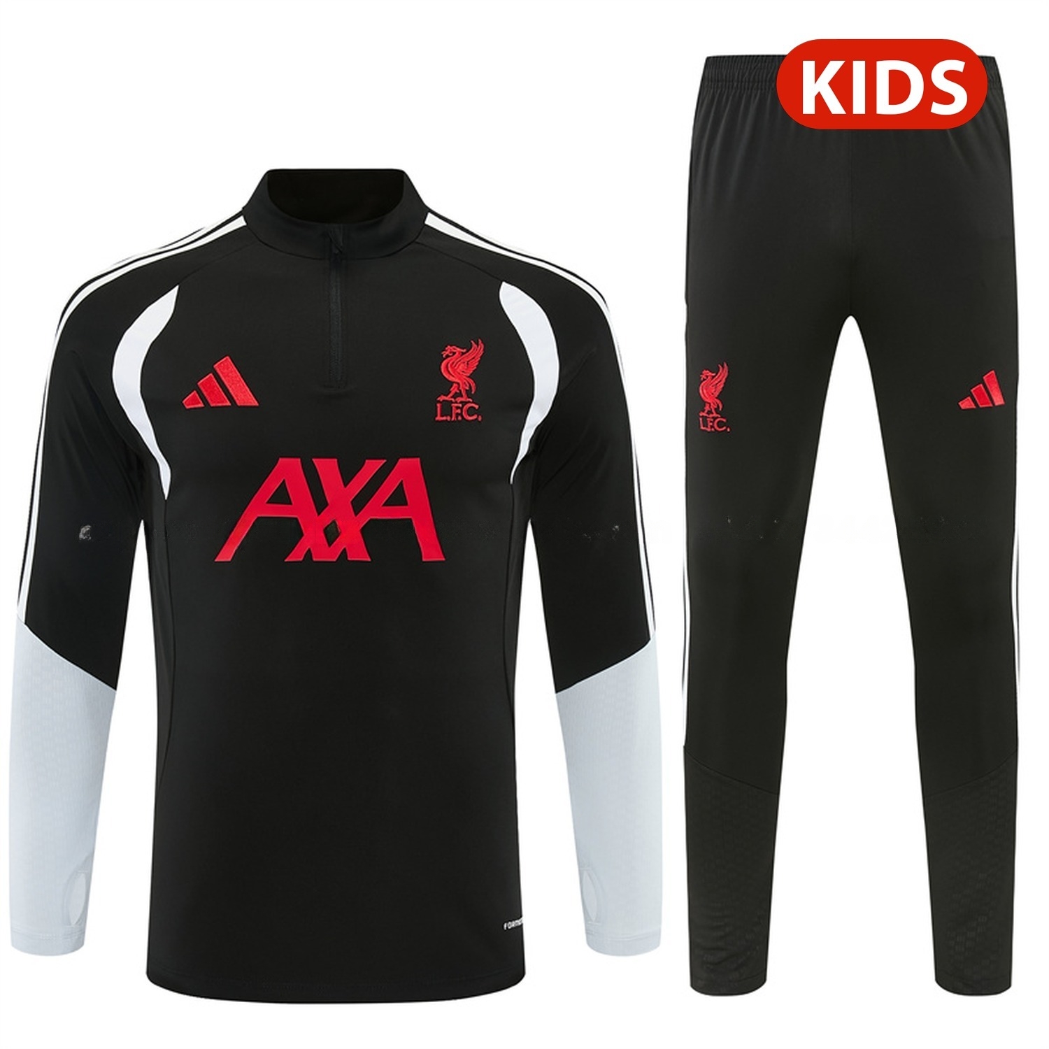 Liver.pool 26-27 Kids Long Sleeve Training Set - Black Top & Black Pants - UnitedFutballJersey