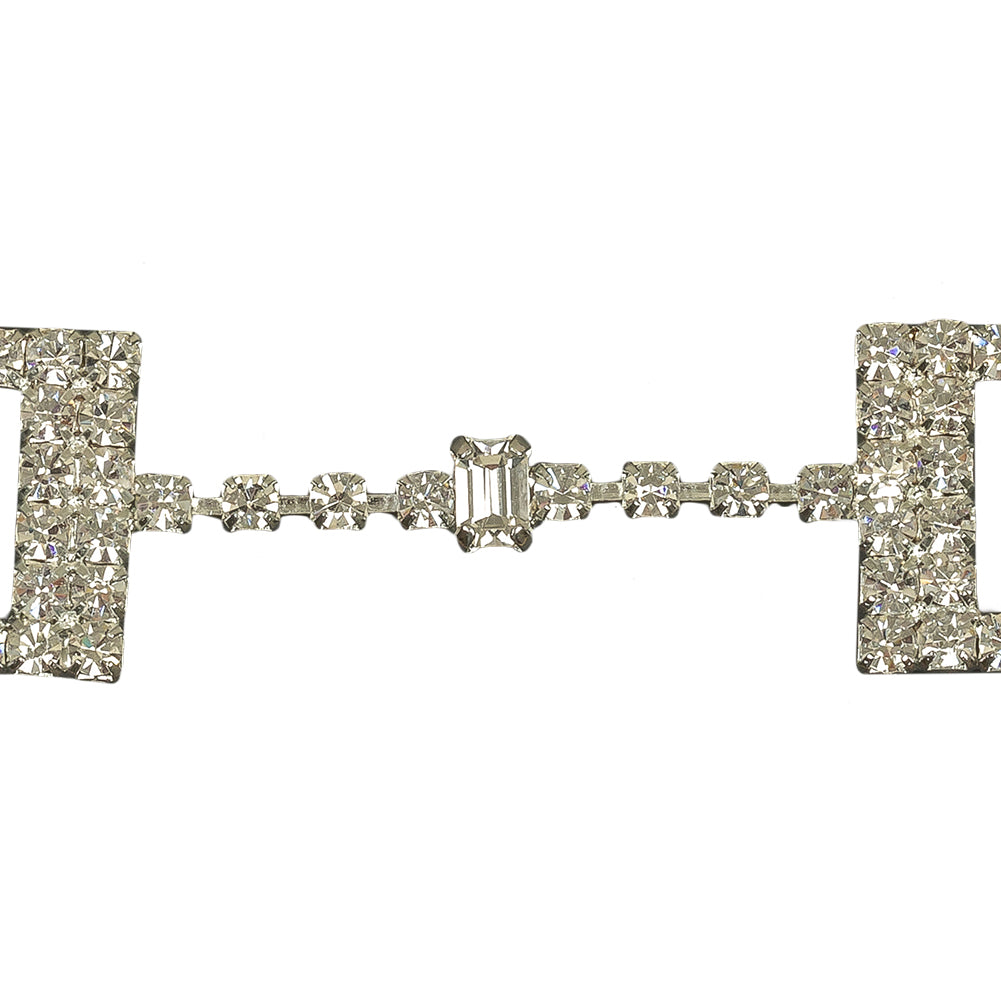 Vintage Czech Crystal Rhinestones and Silver Metal Dress Trim Ornament - 0.75
