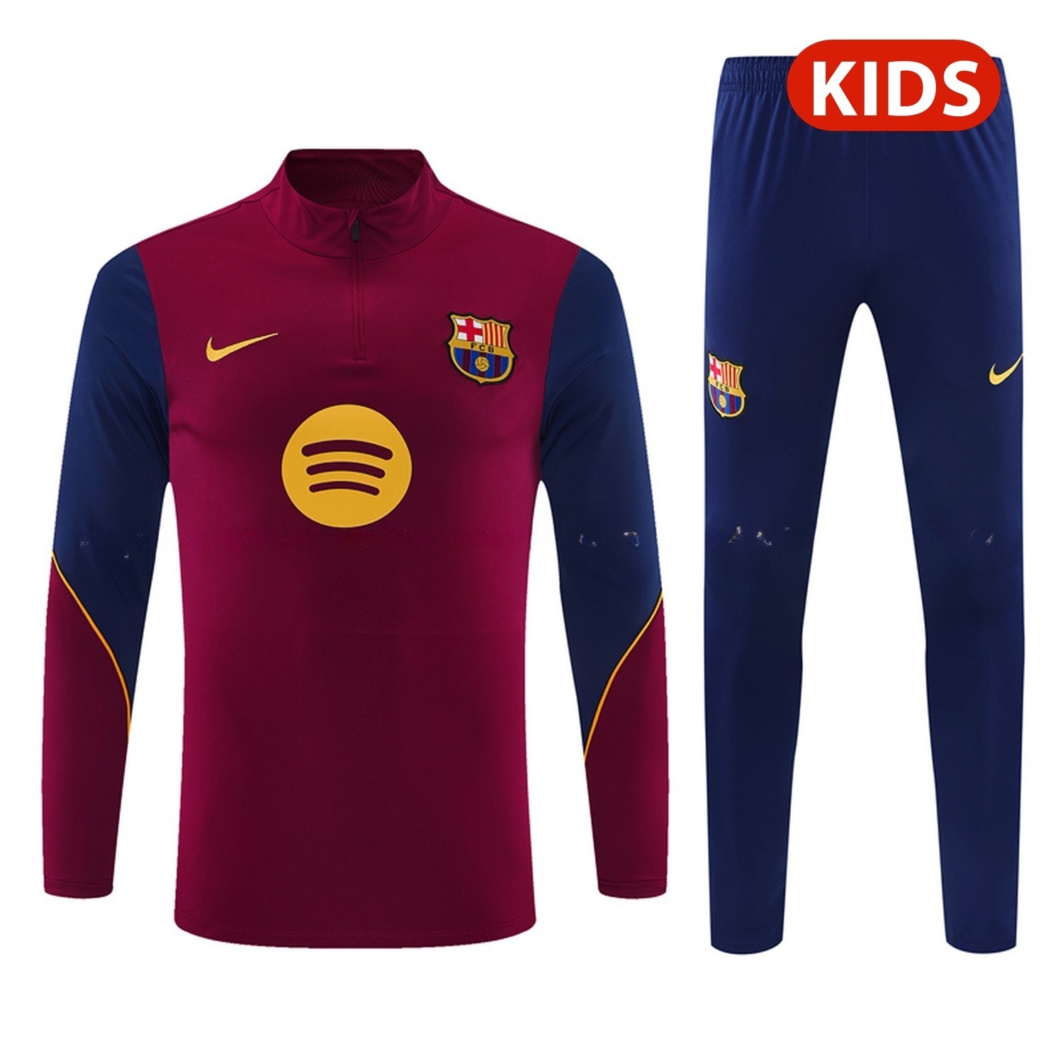 Barcelona 26-27 Kids Long Sleeve Training Set - Red Top & Deep Blue Pants - UnitedFutballJersey