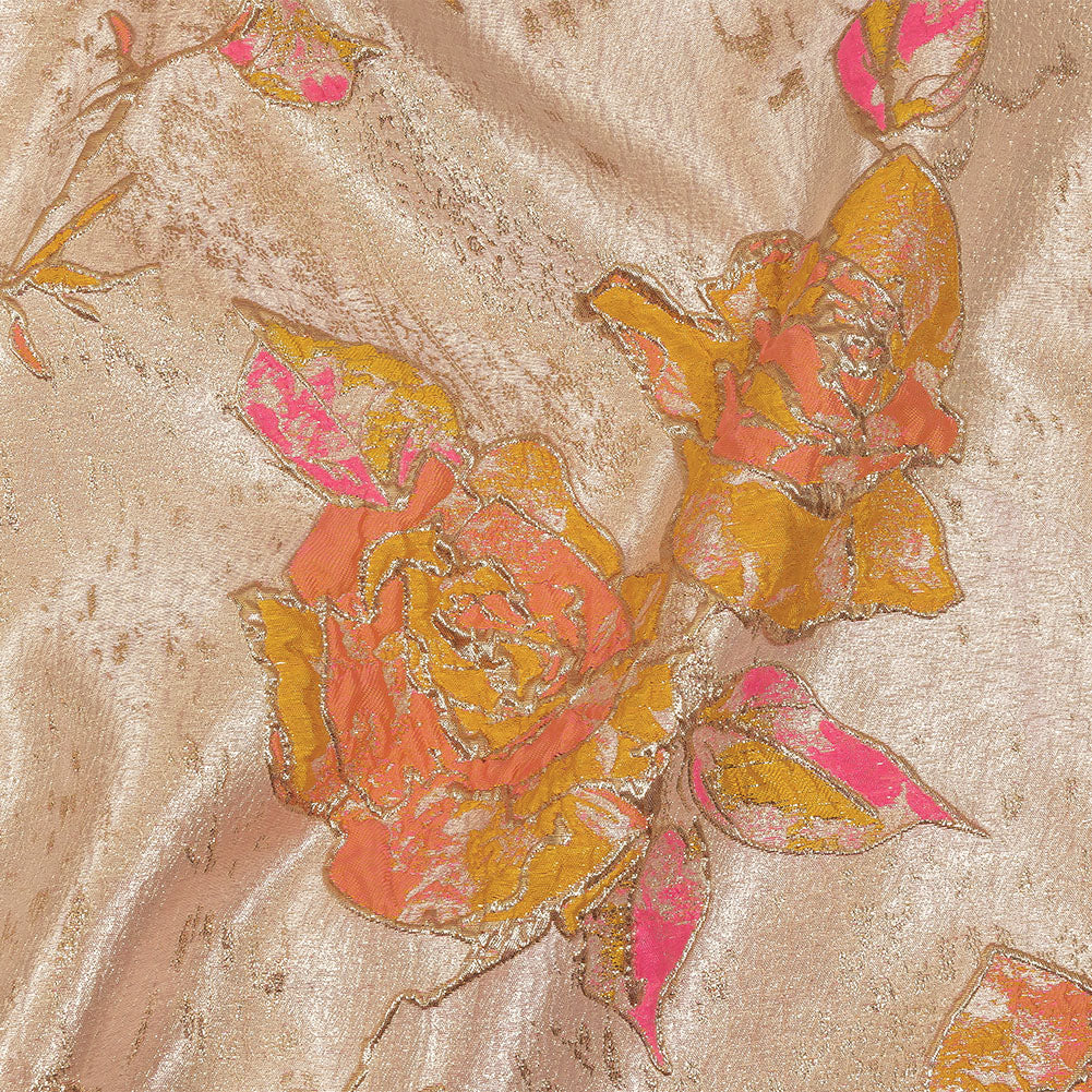 Spicy Mustard, Hot Pink and Metallic Silver Roses Luxury Brocade - Joann Fabrics