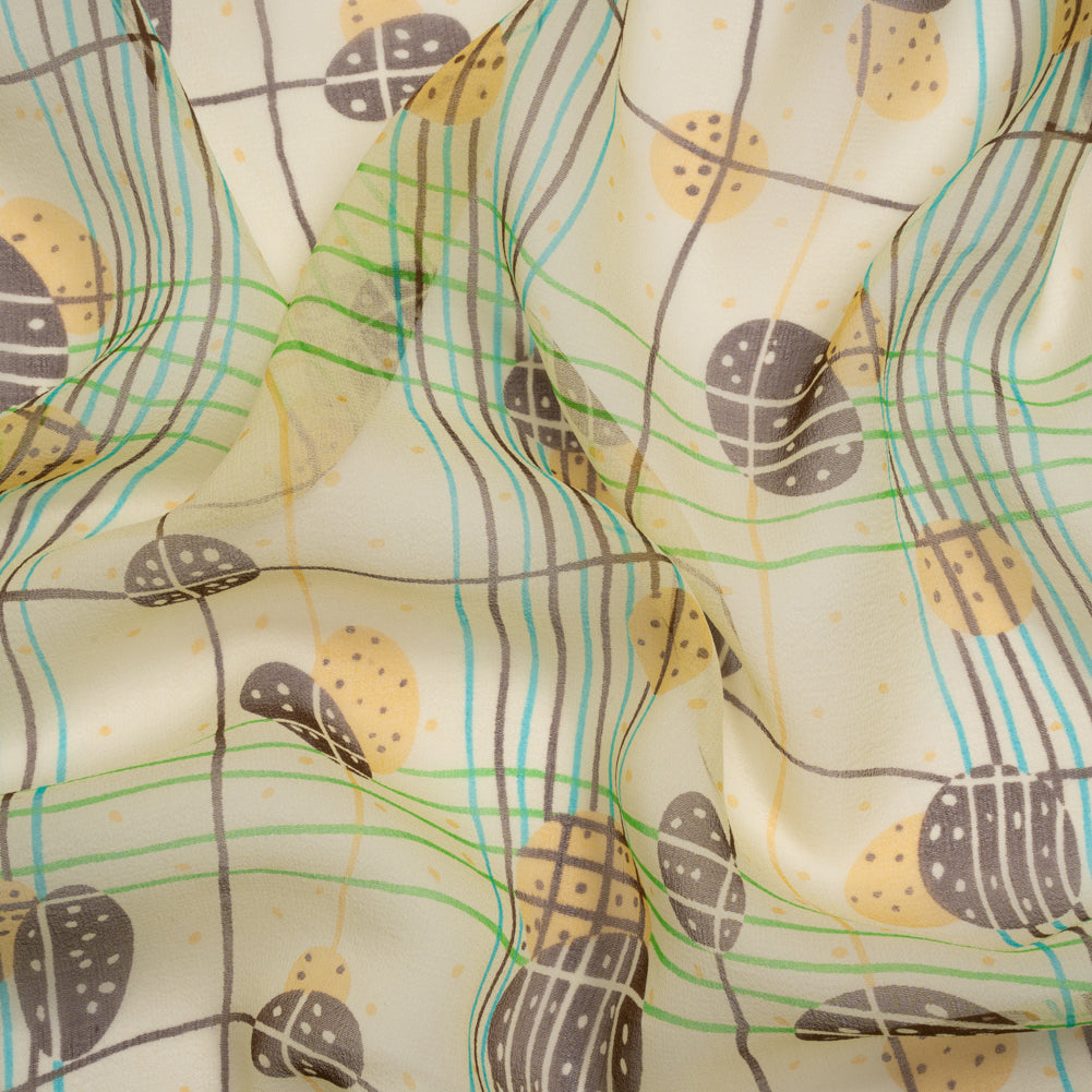 Yellow, Brown and Blue Baked Goods Grid Silk Chiffon - Joann Fabrics