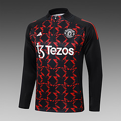 2024/2025 Manchester United Half-Pull Training Suit Black Red Football Shirt 1:1 Thai Quality Set