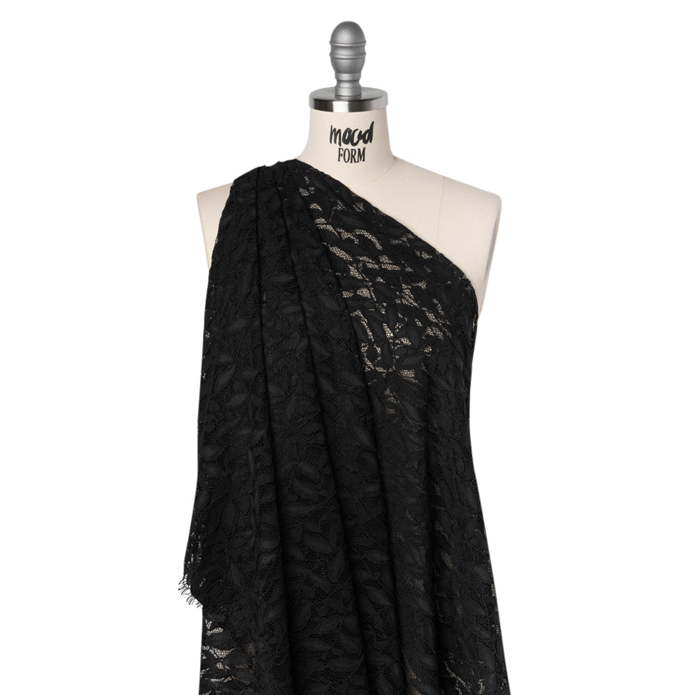 Corded Lace Panel with Finished Scalloped Edges - Black Leafy Stems - Joann Fabrics