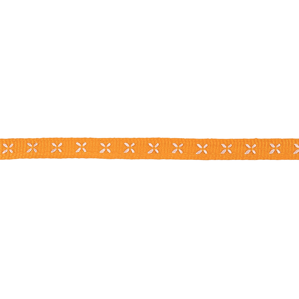 Mango Grosgrain Ribbon with Blanc de Blanc Stitched Flowers - 0.25