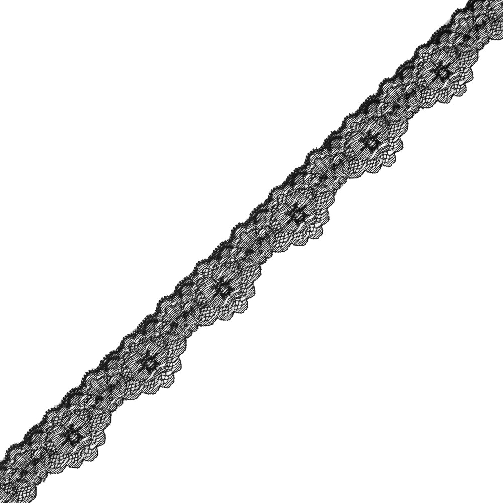 Black and Silver Stretch Lace Trim - 1.5
