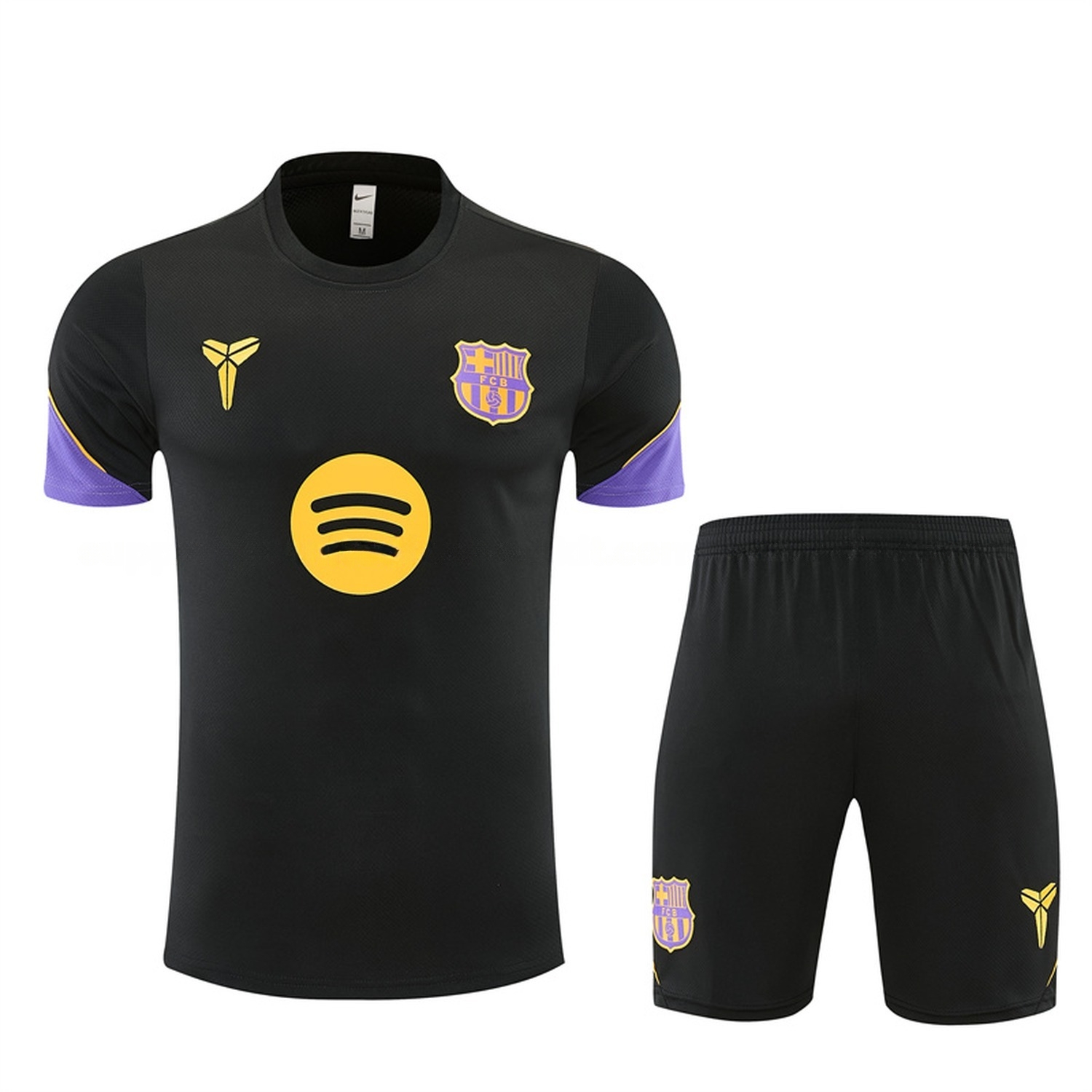 Barcelona 26-27 With Purple Short-Sleeve Training Set - Black Top & Black Shorts - UnitedFutballJersey