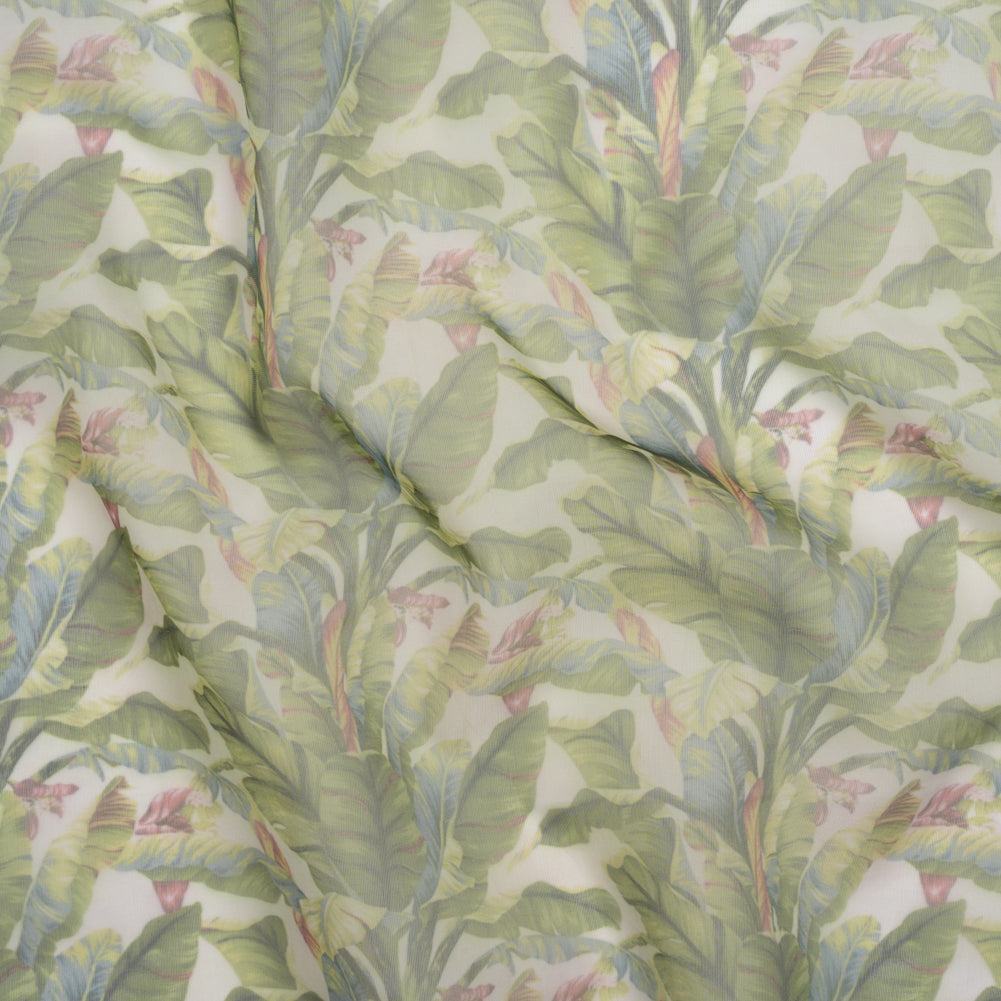 Polyester and Viscose Organza - White and Green Palm Trees - Joann Fabrics