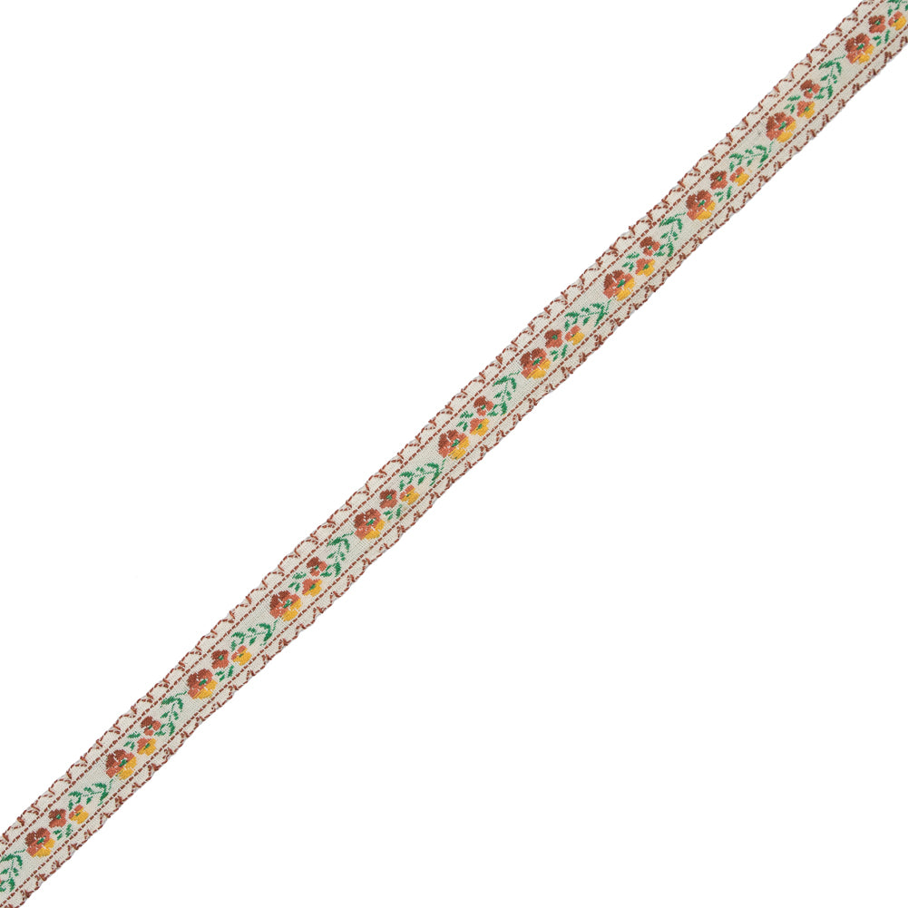Brown Floral German Jacquard Ribbon - 0.5