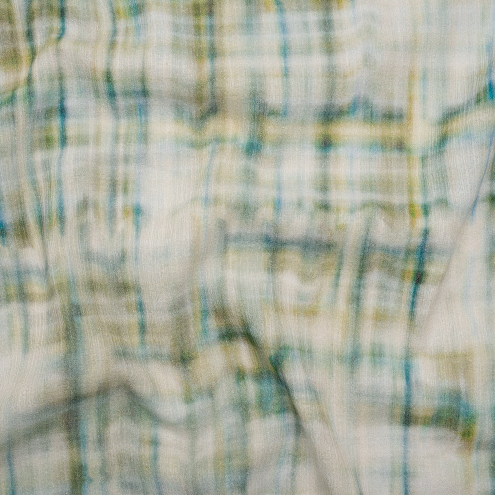 Slubbed Gauzy Cotton Woven - Cream, Turquoise and Olive Green Tie Dye - Mood Exclusive Sunlit Swale Print - Joann Fabrics