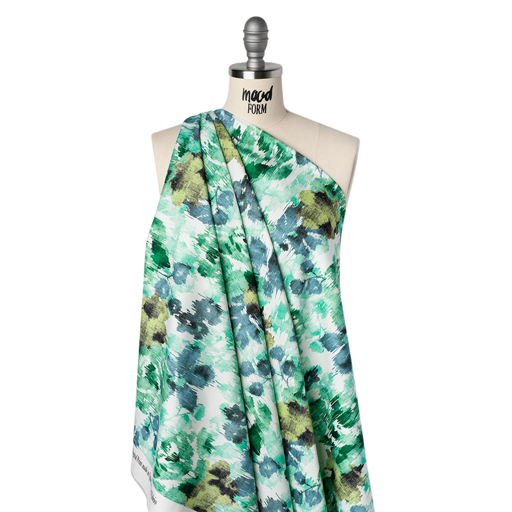Brushed Cotton Woven - Green, Blue and Olive Ikat Florals - Mood Exclusive Reflecting Pool Print - Joann Fabrics