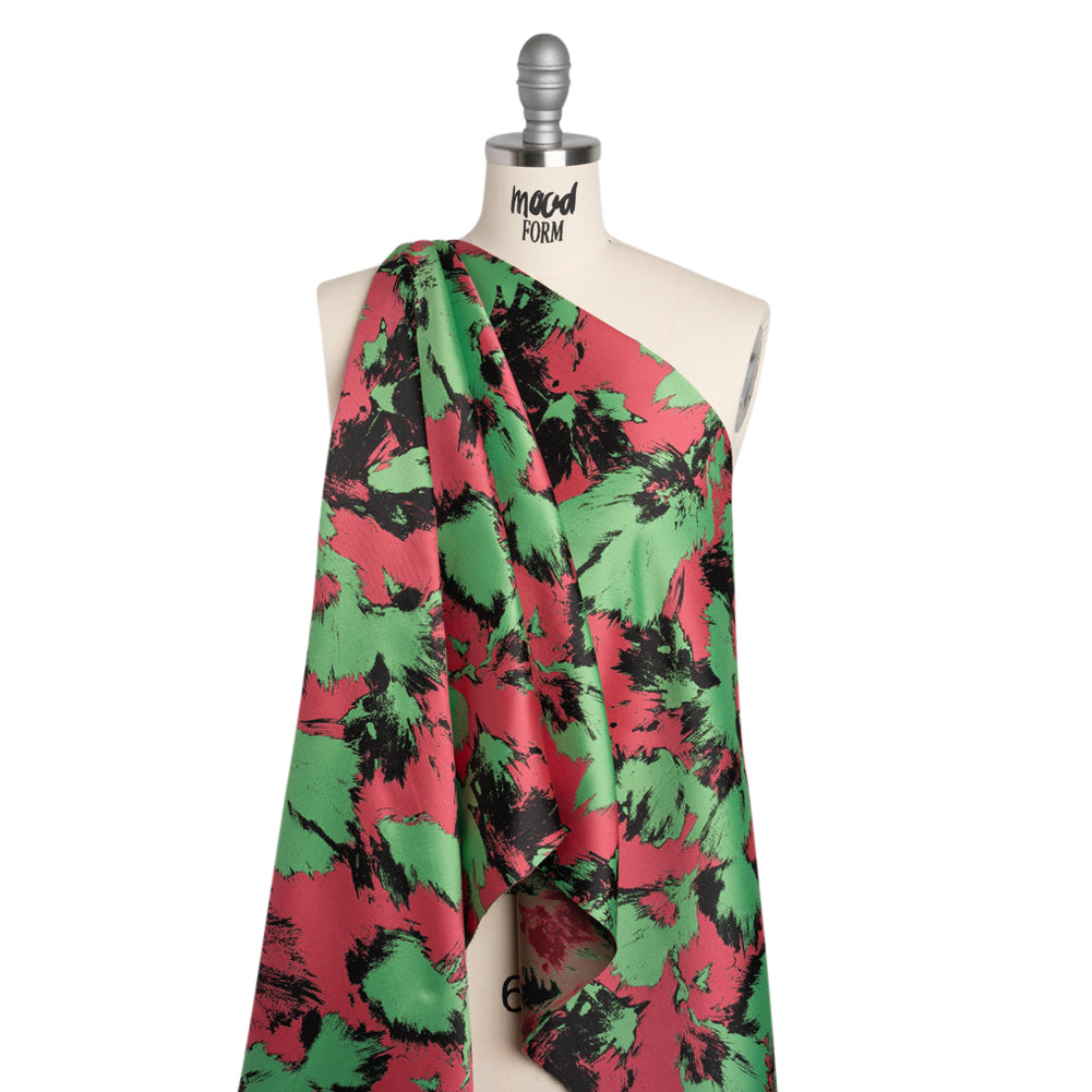 Luxury Polyester Brocade - Black, Hot Pink and Summer Green Abstract Brushstrokes - Joann Fabrics