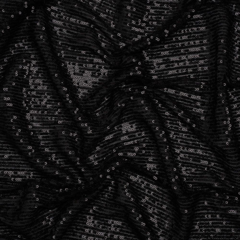 Stretch Mesh with Baby Sequin Rows - Black on Black - Designer Deadstock - Joann Fabrics