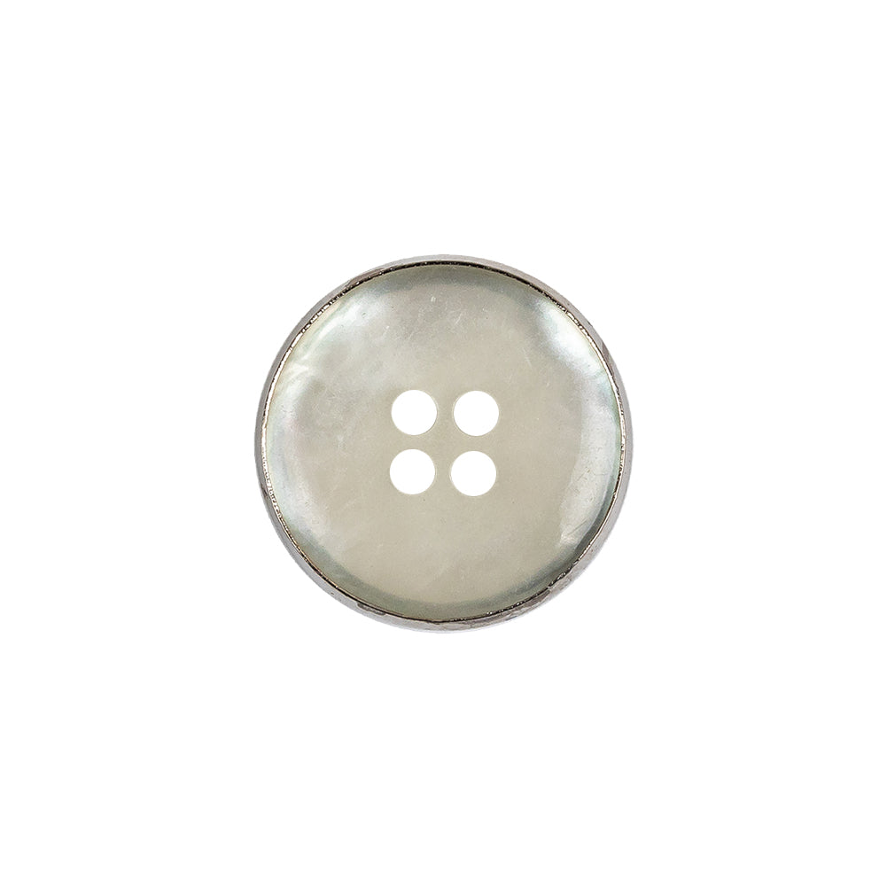 Italian Iridescent White 4 Hole Button with Silver Metal Rim - 28L/18mm - Joann Fabrics