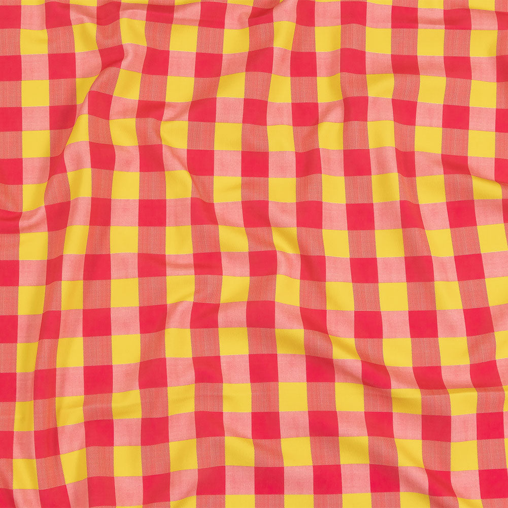 Hot Pink and Yellow Checks UV Protective Compression Swimwear Tricot with Aloe Vera Microcapsules - Joann Fabrics