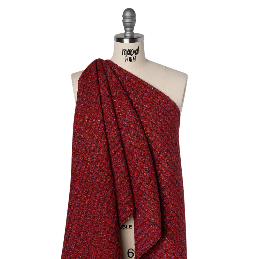 Wool Blend Tweed with Metallic Gold Accents - Red, Burgundy and Fuchsia Plaid - Joann Fabrics