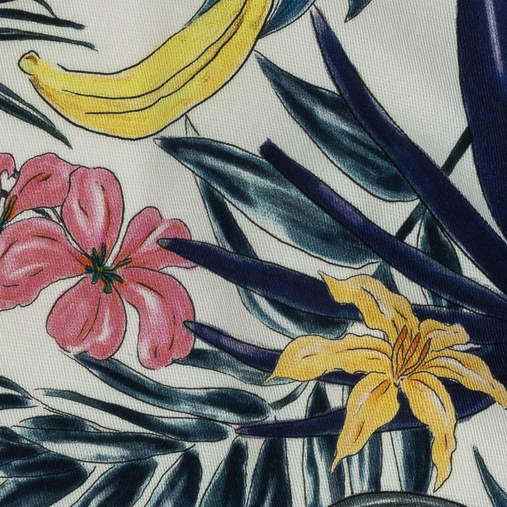 Stretch Cotton Twill Print - Navy Palm Leaves and Fruit - Mood Exclusive Fruitful Circumstances - Joann Fabrics