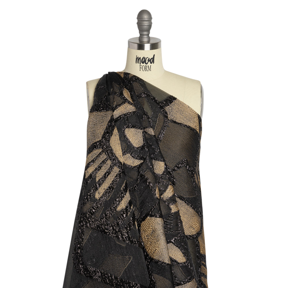 Metallic Black and Gold Big Flower Luxury Burnout Brocade Panel - Joann Fabrics