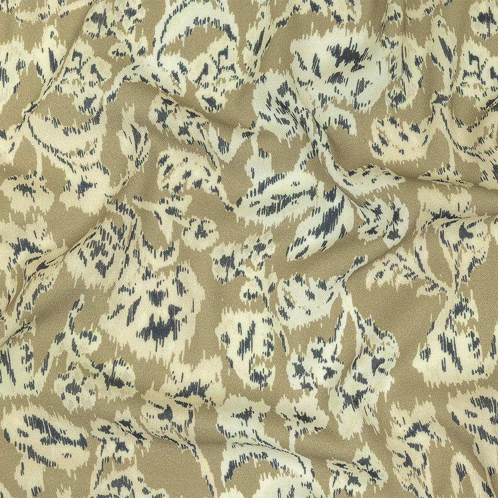 Viscose Crepe Print - Beige, Black and Ecru Ikat Florals - Mood Exclusive Exquisite Etchings - Joann Fabrics