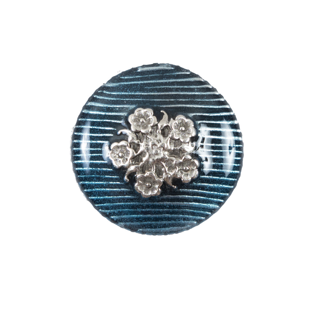 Italian Aqua and Silver Floral Metal Button - 36L/23mm - Joann Fabrics