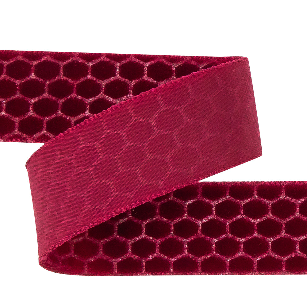 Italian Red Honeycomb Velvet Burnout Trim - 0.875