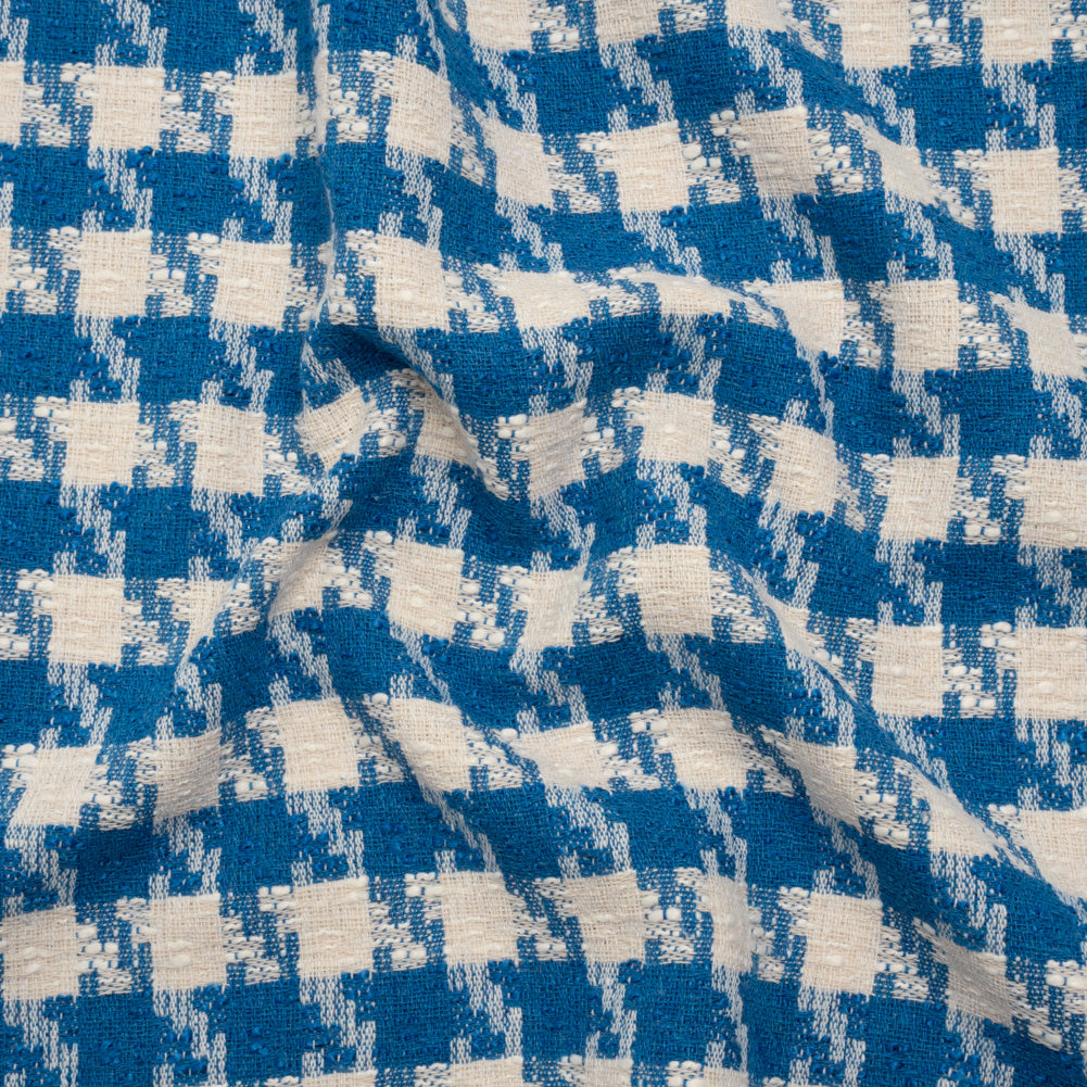 Cotton Blend Slubbed Woven - Blue and White Houndstooth - Deadstock - Joann Fabrics