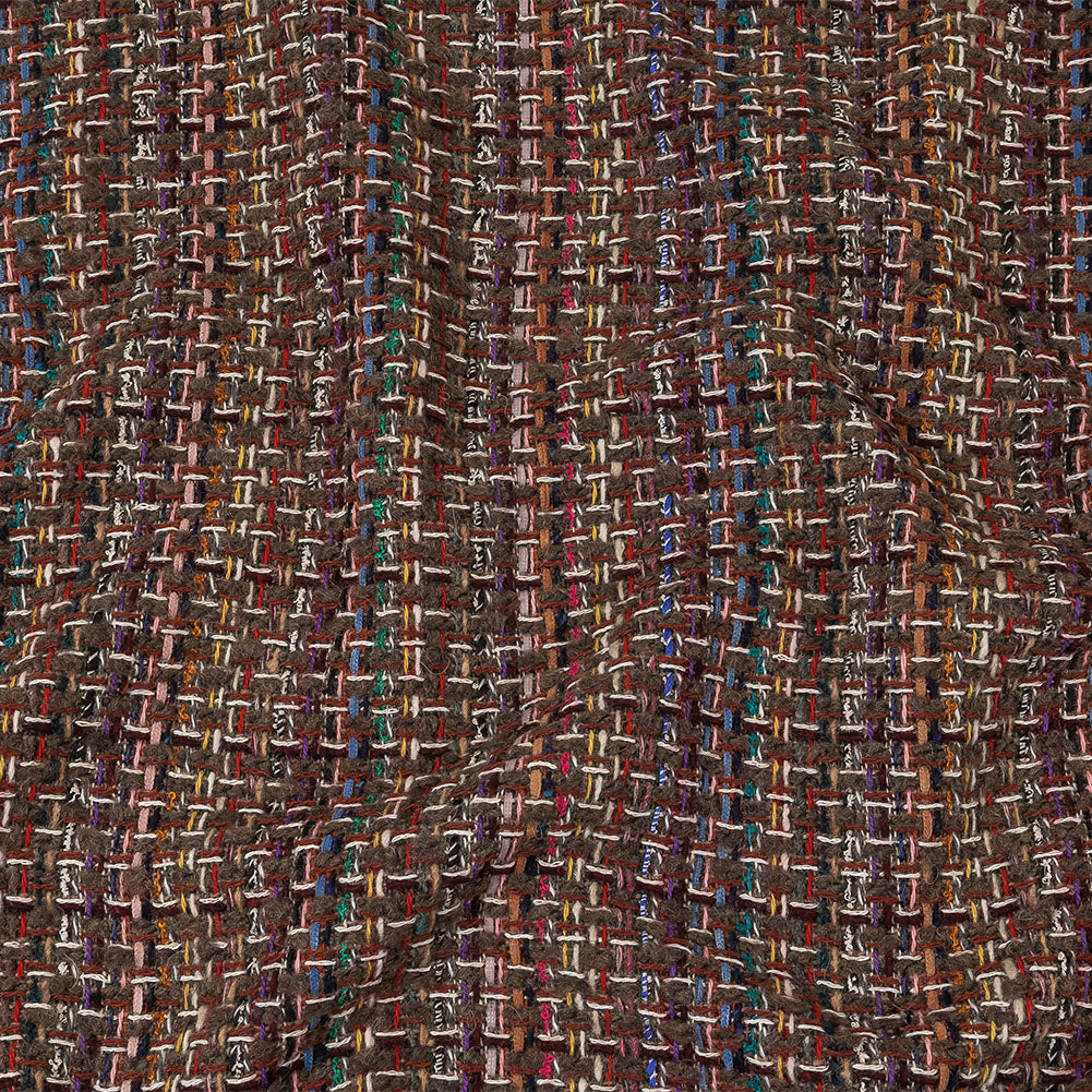 Italian Taupe, Burgundy and Multicolor Tweedy Plaid Blended Wool Woven - Joann Fabrics