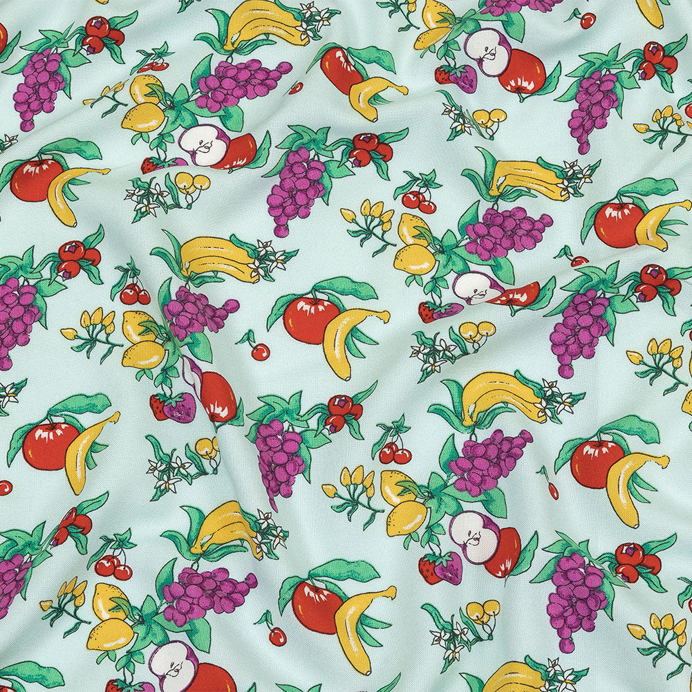 Pale Blue, Green and Yellow Fruit Viscose Batiste - Joann Fabrics