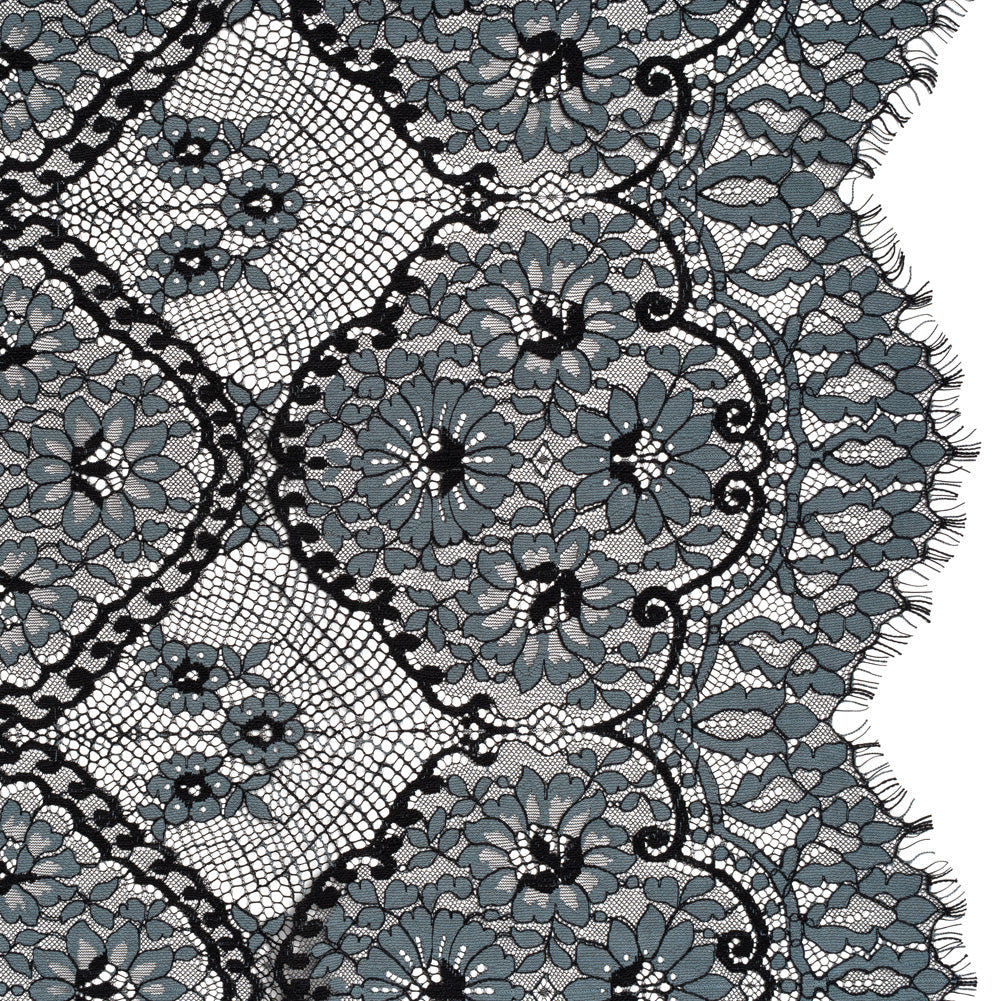 Raschel Lace with Finished Scalloped Edges - Black and Charcoal Sunflowers and Daisies - Joann Fabrics