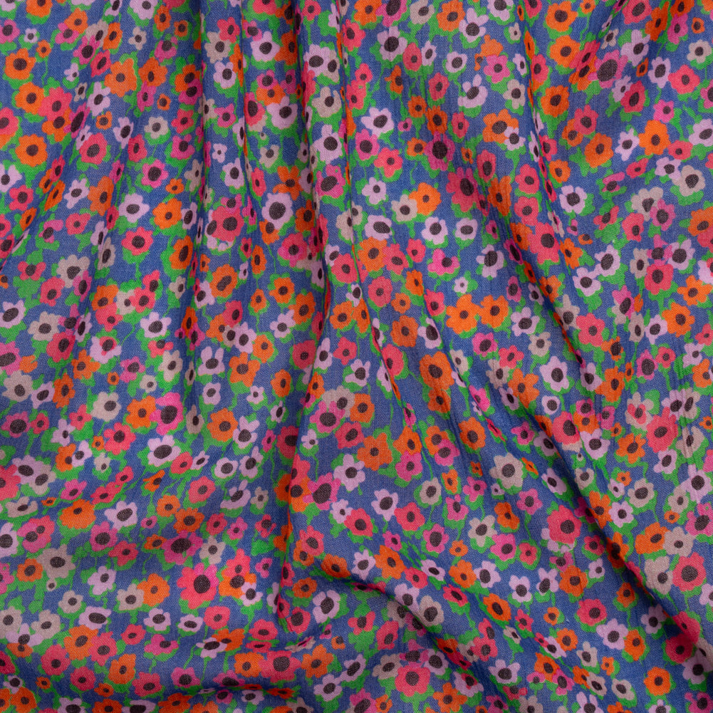 Crinkled Cotton Gauzy Woven Print - Hot Pink, Orange and Blue Floral - Mood Exclusive Bed of Begonias - Joann Fabrics
