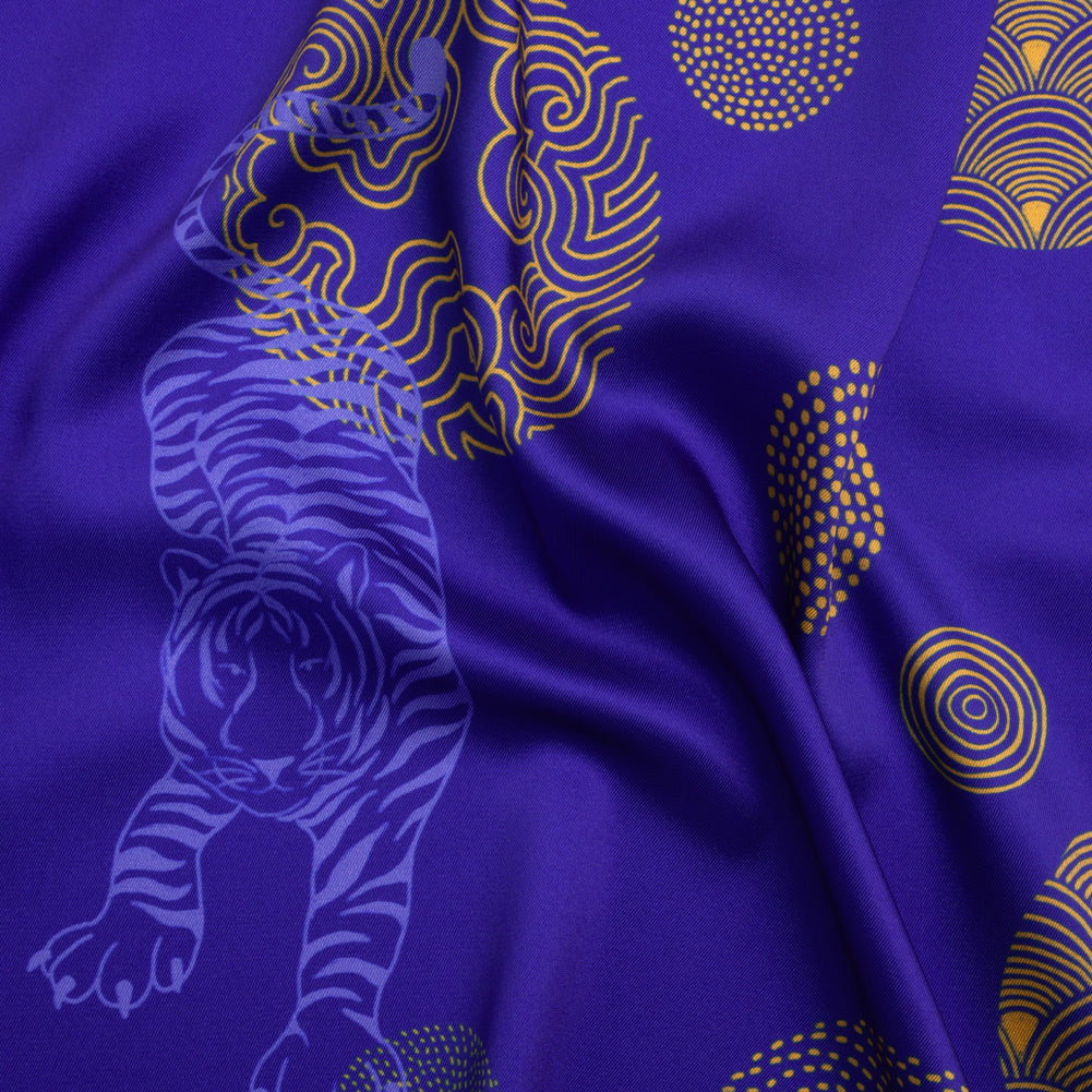 Recycled Polyester Twill Print - Blue and Yellow Tigers and Circles - Mood Exclusive Last Known Survivor - Joann Fabrics