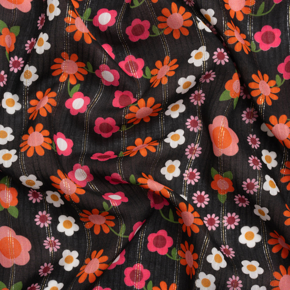 Mood Exclusive Black Infinitely Floral Metallic Pinstriped Viscose Dobby - Joann Fabrics