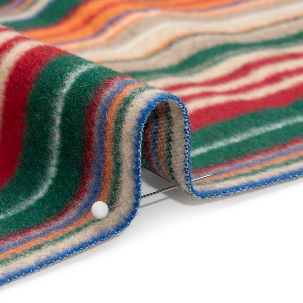 Italian Tan, Green and Red Barcode Stripes Brushed Wool Blend Twill - Joann Fabrics