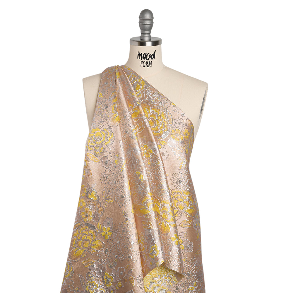 Metallic Brocade - Baby Pink, Yellow and Silver Flower Garden - Joann Fabrics